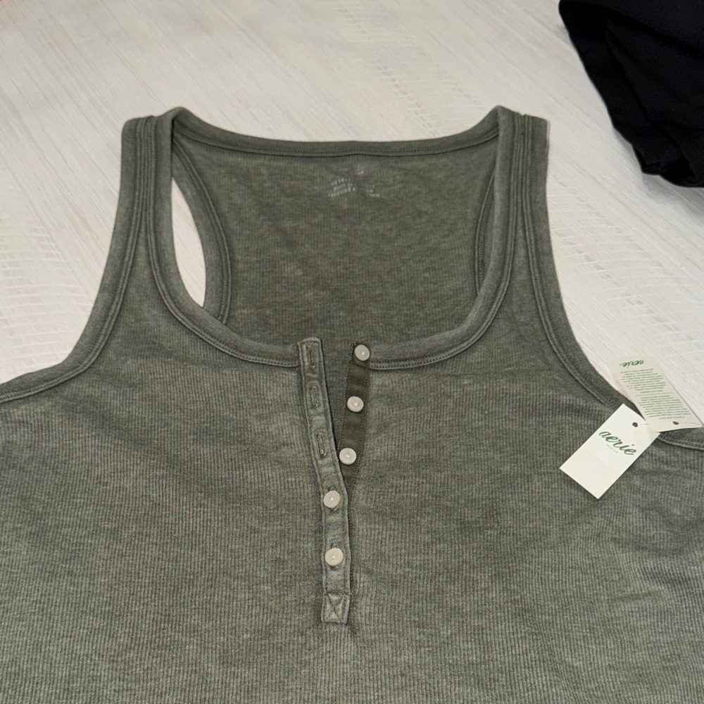 Aerie Dark Green Buttoned Tank Top